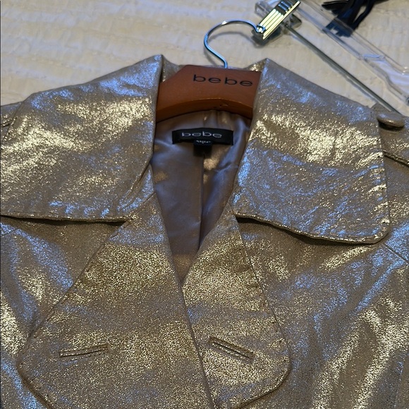 Vintage Bebe Shimmering leather Silver Trench Coat Retro Small - Picture 8 of 9